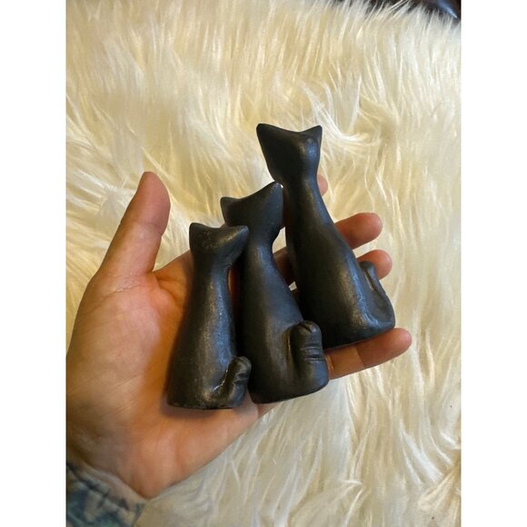 Vintage Black Clay Set of 3 Ceramic Cats Sitting Art Pottery Cat Lady Decor - Picture 5 of 8